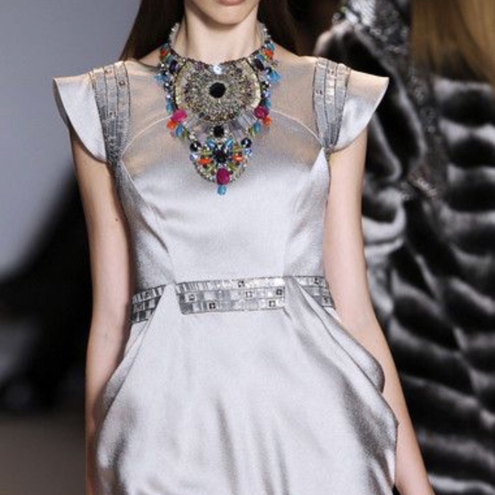 Matthew Williamson silver satin cocktail dress